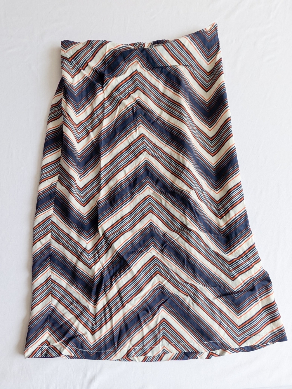 Modcloth Navy, Cream & Rust Chevron 70s Midi Skirt Sz Small